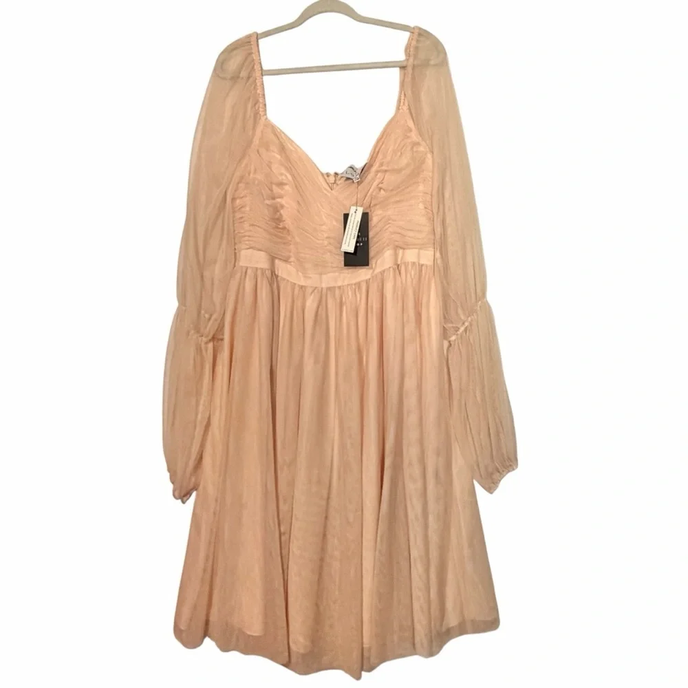 Eloquii Nabela Noor Peach Pink Tiered Puff Sleeve Glinda Style Dress Size 16 NEW - Picture 4 of 14